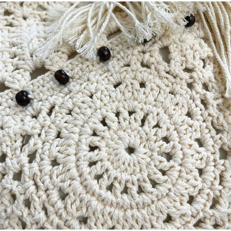 Hollow Crochet Women Bags Bohemian Large Capacity Handbags Korean Popular Bag New Tassel Cotton Shopping Bag Shoulder Bag Women - SN Wigs & More