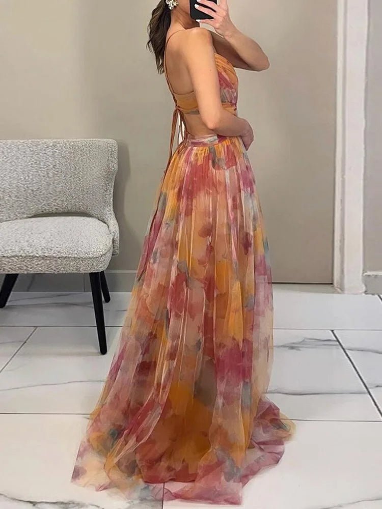 Hollow Fashion 2025 Loungewear Dress, Women Summer Elegant Sleeveless V - Neck Party Dress, Backless Lace - Up Simple Ladies Dress - SN Wigs & More