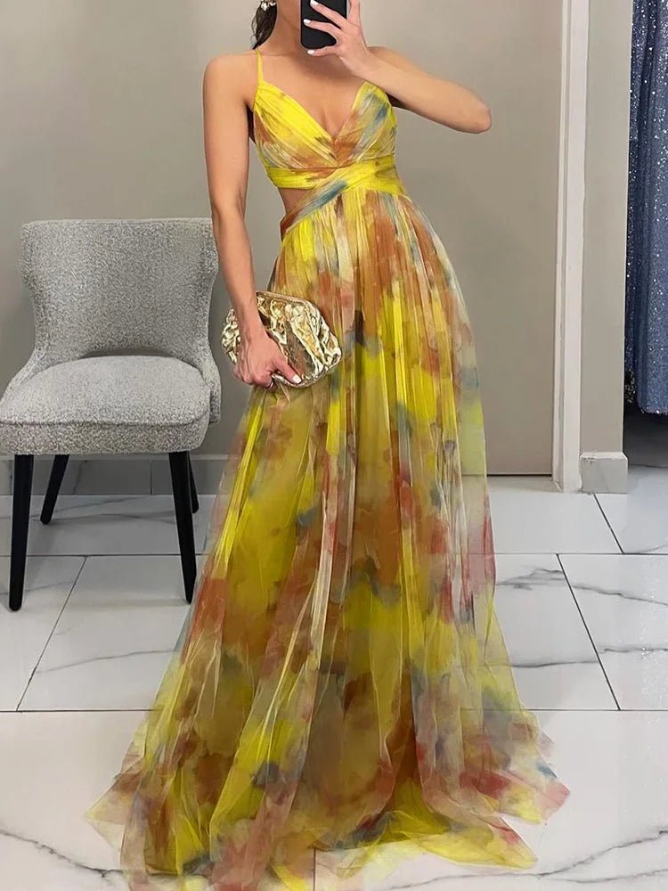 Hollow Fashion 2025 Loungewear Dress, Women Summer Elegant Sleeveless V - Neck Party Dress, Backless Lace - Up Simple Ladies Dress - SN Wigs & More