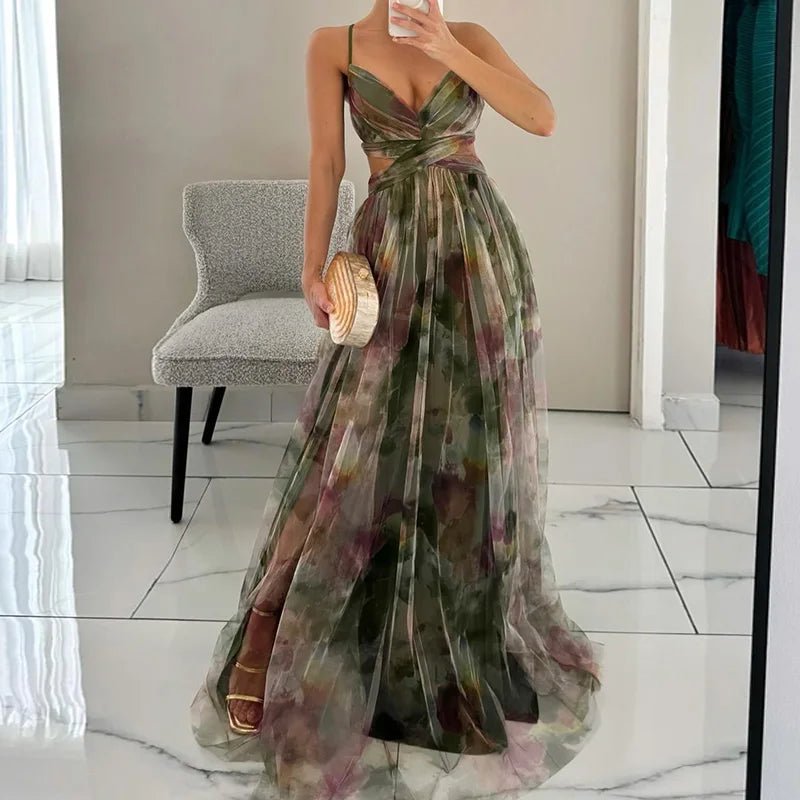 Hollow Fashion 2025 Loungewear Dress, Women Summer Elegant Sleeveless V - Neck Party Dress, Backless Lace - Up Simple Ladies Dress - SN Wigs & More