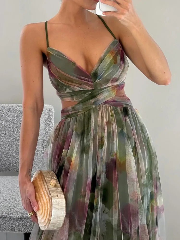 Hollow Fashion 2025 Loungewear Dress, Women Summer Elegant Sleeveless V - Neck Party Dress, Backless Lace - Up Simple Ladies Dress - SN Wigs & More