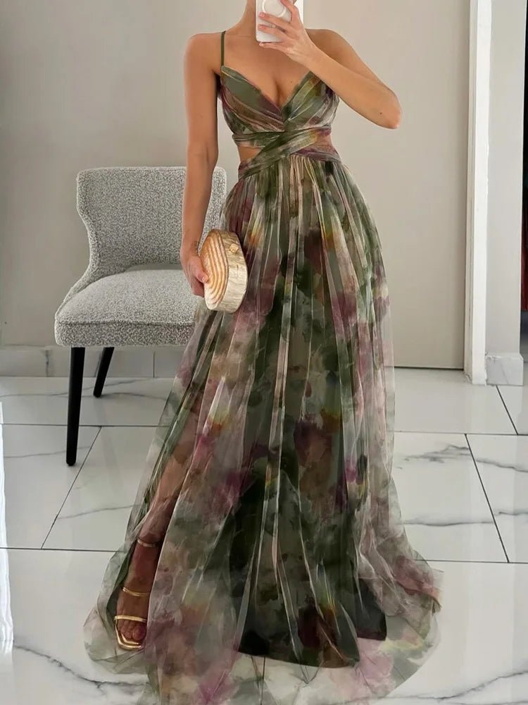 Hollow Fashion 2025 Loungewear Dress, Women Summer Elegant Sleeveless V - Neck Party Dress, Backless Lace - Up Simple Ladies Dress - SN Wigs & More