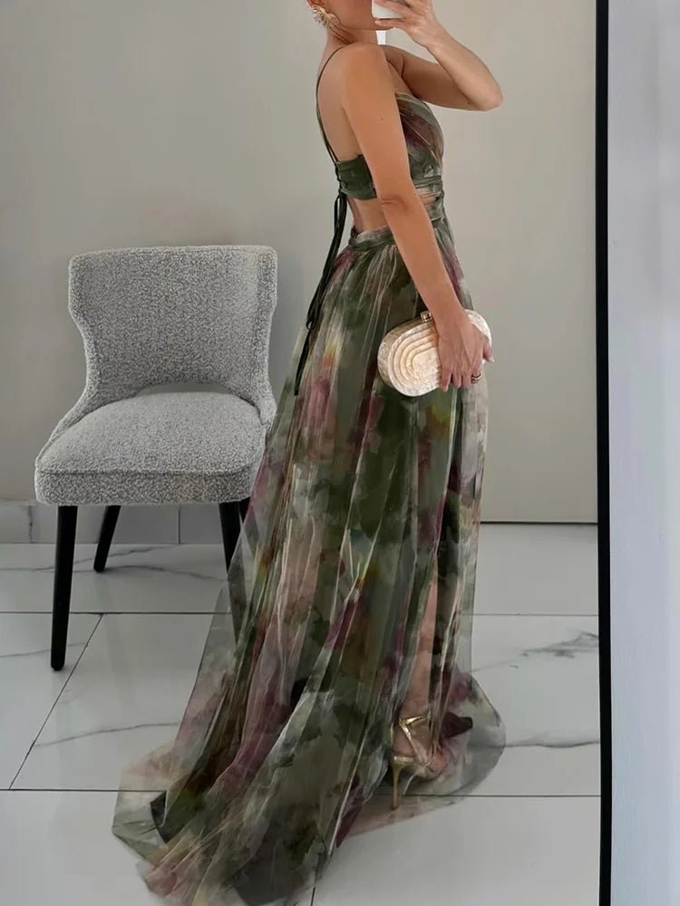 Hollow Fashion 2025 Loungewear Dress, Women Summer Elegant Sleeveless V - Neck Party Dress, Backless Lace - Up Simple Ladies Dress - SN Wigs & More