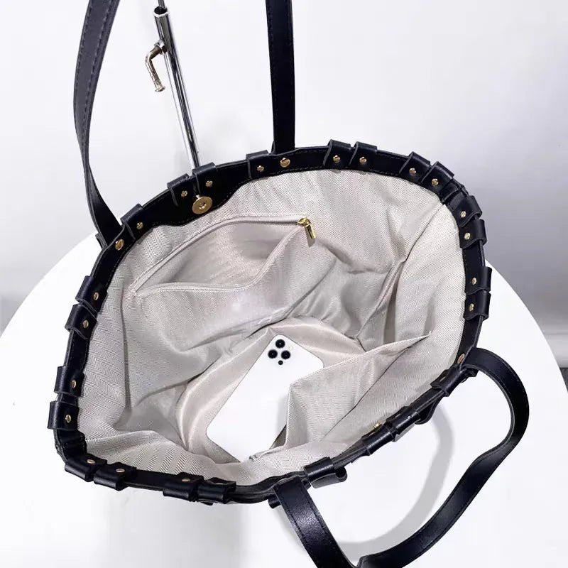 Hollow Fashion Woven Shoulder Bag Brand Retro Large Capacity Tote Bag Texture Contrast Color Canvas Handbag Beach Bag Women Bag - SN Wigs & More