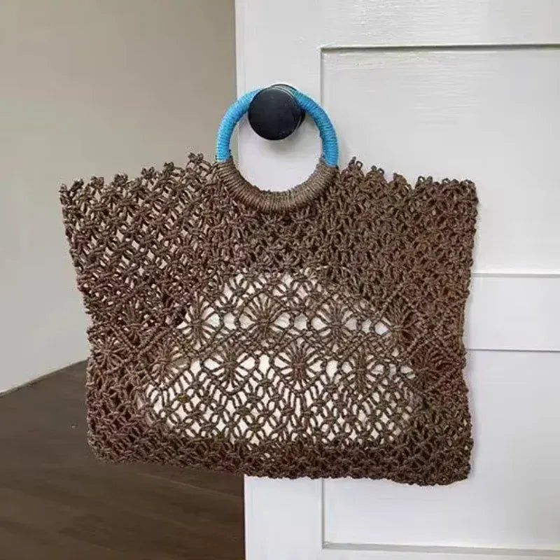 Hollow Straw Personality Shoulder Bag Niche Hand - woven Raffia Rattan Beach Bag Versatile Leisure Shopping Travel Bag Handbag - SN Wigs & More