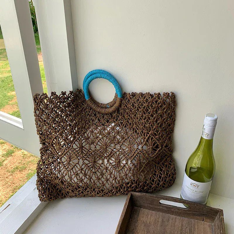 Hollow Straw Personality Shoulder Bag Niche Hand - woven Raffia Rattan Beach Bag Versatile Leisure Shopping Travel Bag Handbag - SN Wigs & More