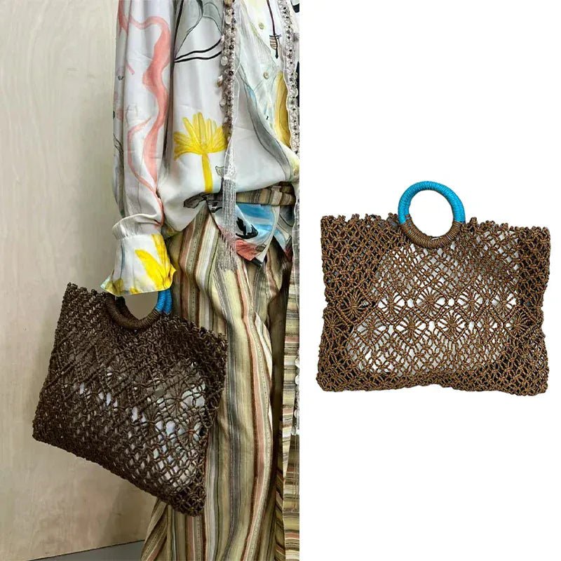 Hollow Straw Personality Shoulder Bag Niche Hand - woven Raffia Rattan Beach Bag Versatile Leisure Shopping Travel Bag Handbag - SN Wigs & More