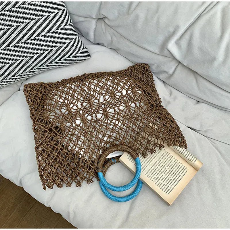 Hollow Straw Personality Shoulder Bag Niche Hand - woven Raffia Rattan Beach Bag Versatile Leisure Shopping Travel Bag Handbag - SN Wigs & More