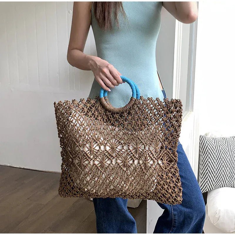 Hollow Straw Personality Shoulder Bag Niche Hand - woven Raffia Rattan Beach Bag Versatile Leisure Shopping Travel Bag Handbag - SN Wigs & More