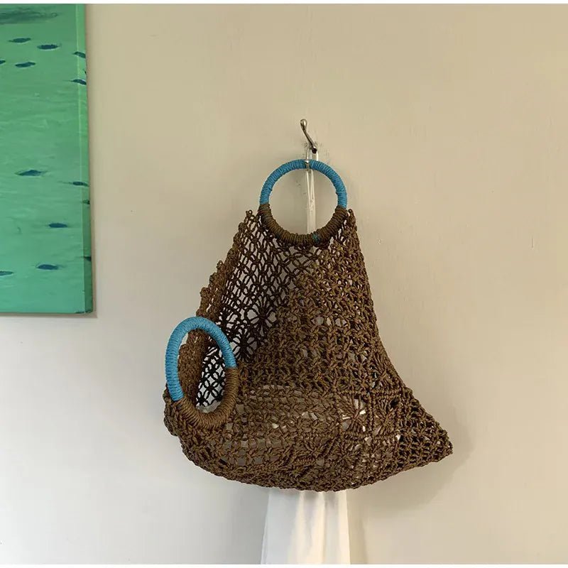 Hollow Straw Personality Shoulder Bag Niche Hand - woven Raffia Rattan Beach Bag Versatile Leisure Shopping Travel Bag Handbag - SN Wigs & More