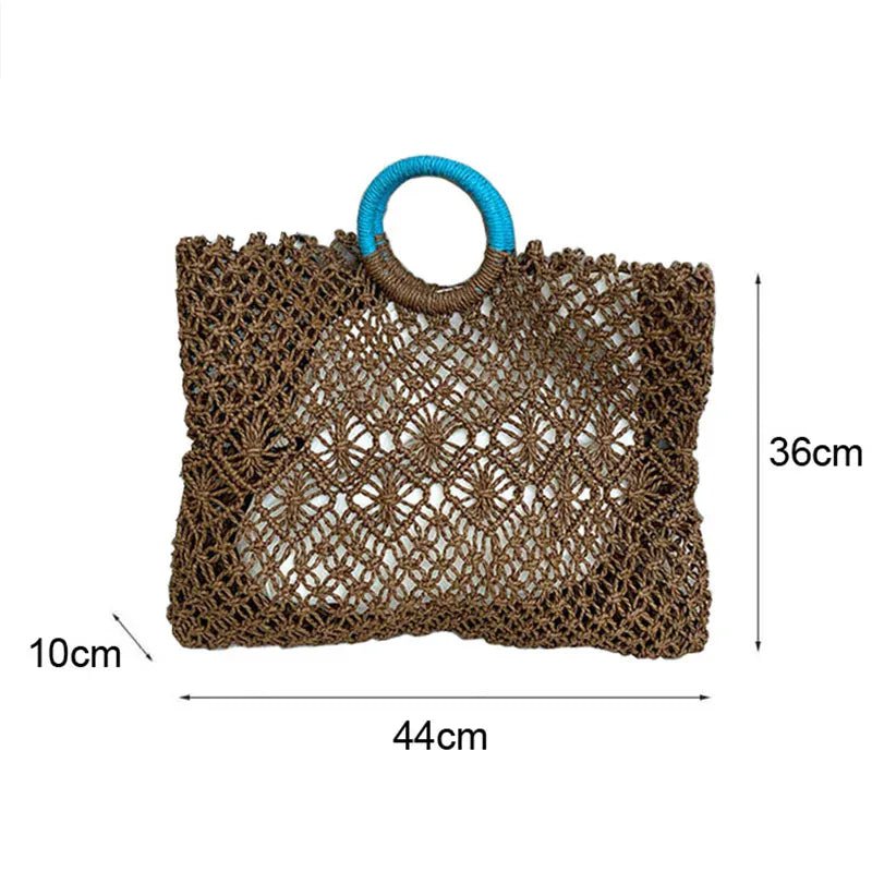 Hollow Straw Personality Shoulder Bag Niche Hand - woven Raffia Rattan Beach Bag Versatile Leisure Shopping Travel Bag Handbag - SN Wigs & More