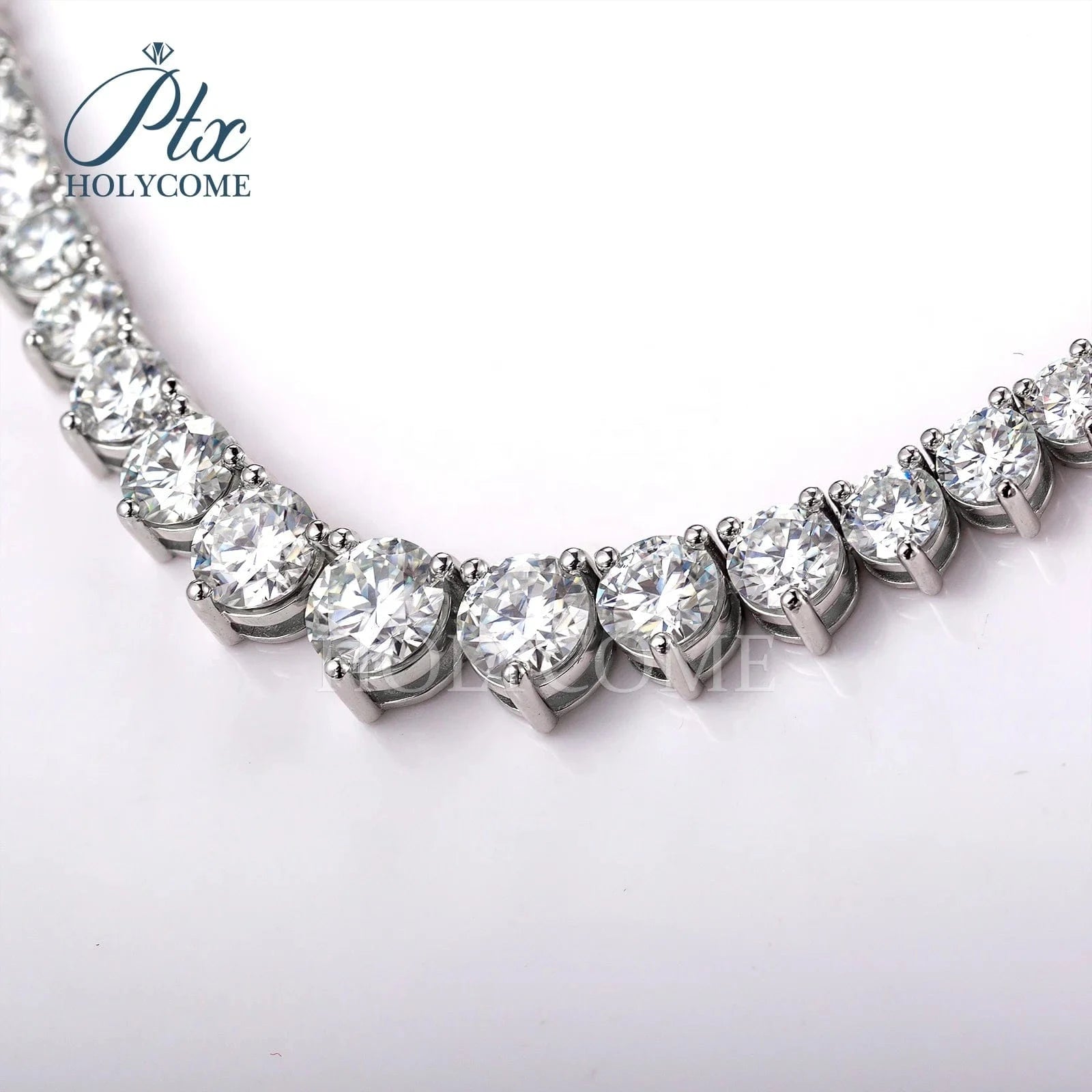 Holycome GRA Brilliant Round Cut 925 Sterling Silver Moissanite VVS Diamond Tennis Necklace Jewelry Customized For Women