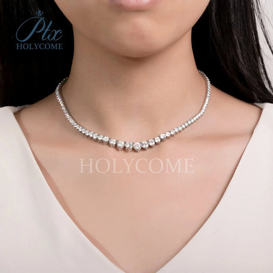 Holycome GRA Brilliant Round Cut 925 Sterling Silver Moissanite VVS Diamond Tennis Necklace Jewelry Customized For Women