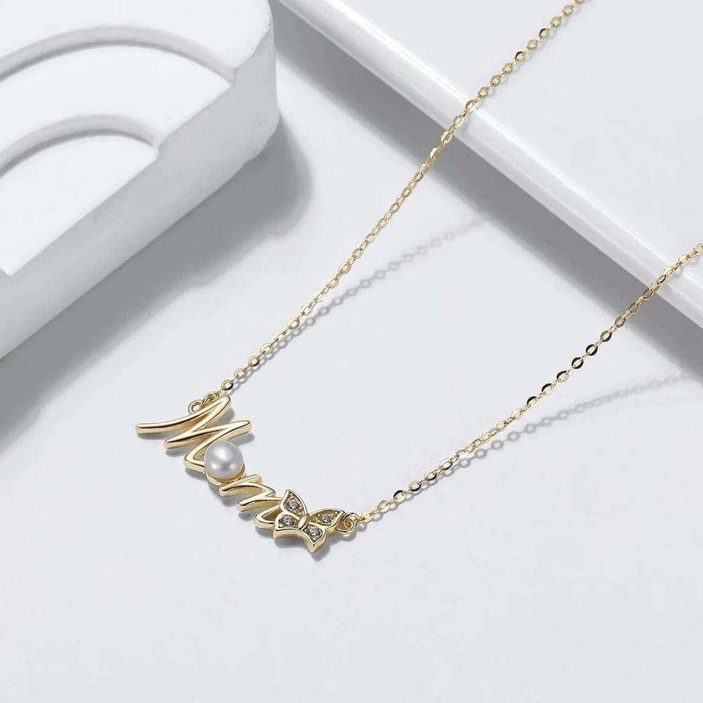 HON24-14K HON24 RINNTIN Dainty 14K Gold Plated Mom Necklace Jewelry Cubic Zirconia Chain Necklaces Cute Pendant Mom Necklaces for Women