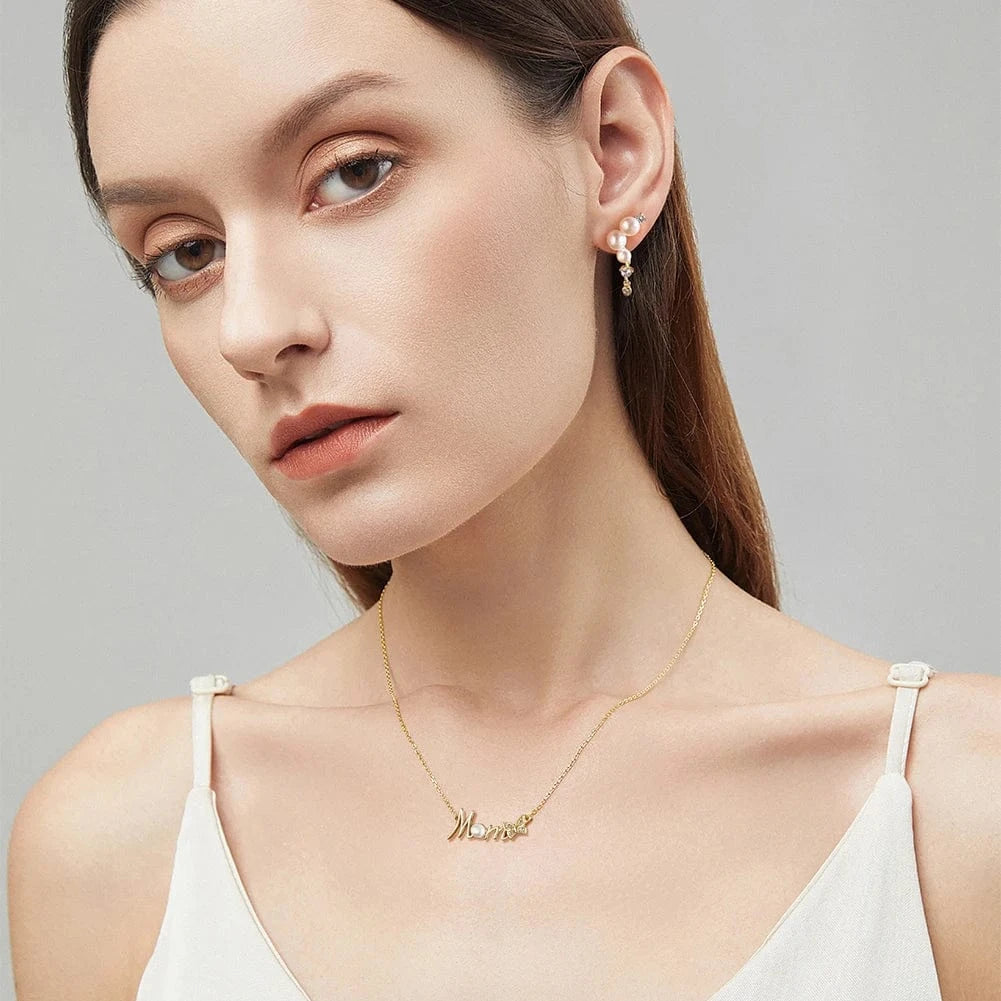 HON24-14K HON24 RINNTIN Dainty 14K Gold Plated Mom Necklace Jewelry Cubic Zirconia Chain Necklaces Cute Pendant Mom Necklaces for Women