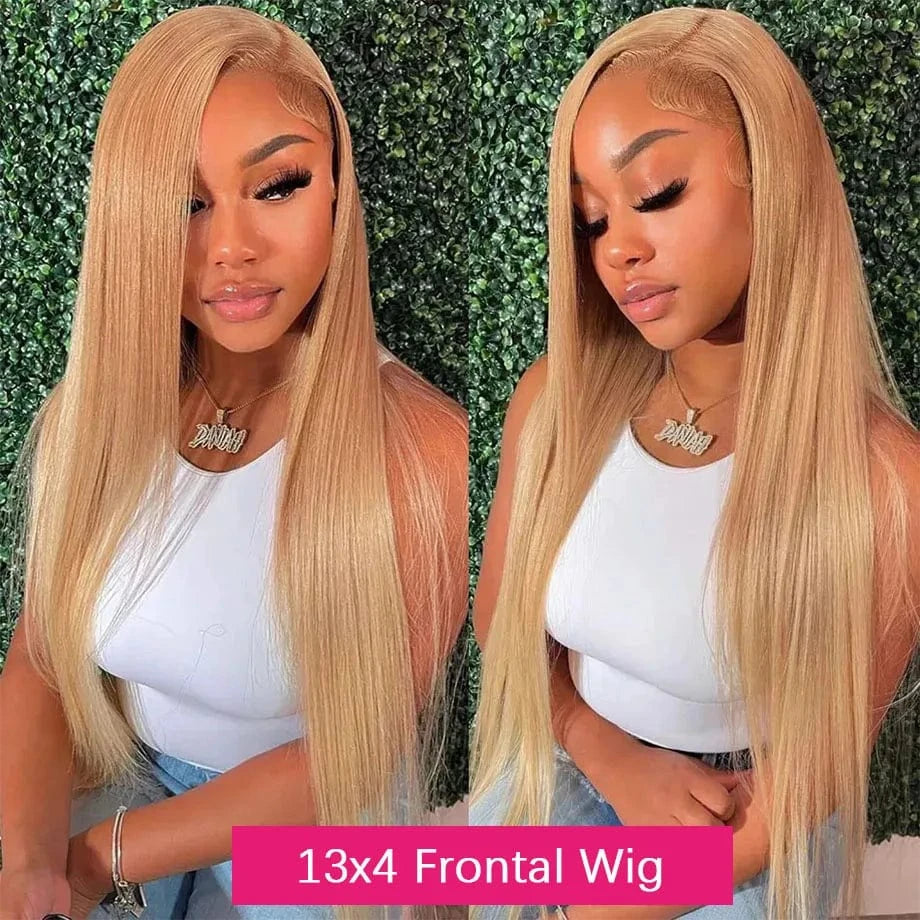 Honey Blonde Lace Front Wig Human Hair #27 Color Straight Lace Frontal Wigs 13x4 13x6 HD Transparent Lace Front Wig Pre Plucked