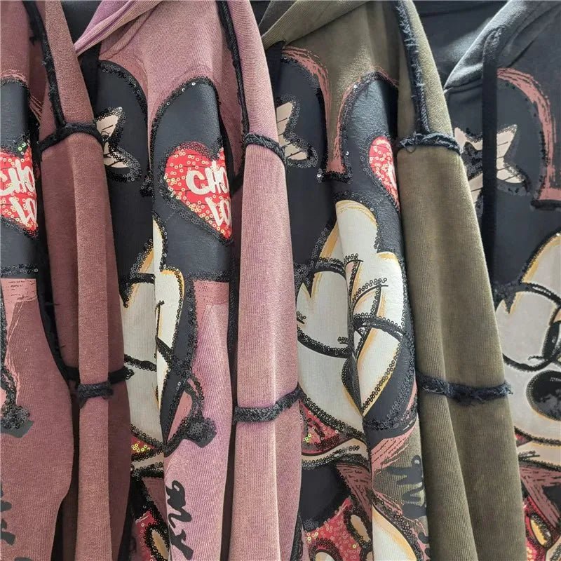 Hooded Jacket + Heavy Embroidery Cartoon Print + Oversized Style - SN Wigs & More