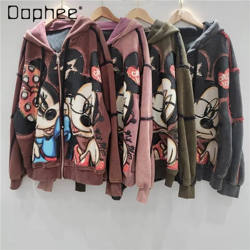 Hooded Jacket + Heavy Embroidery Cartoon Print + Oversized Style - SN Wigs & More