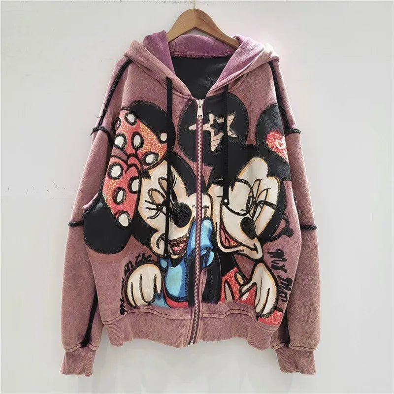 Hooded Jacket + Heavy Embroidery Cartoon Print + Oversized Style - SN Wigs & More