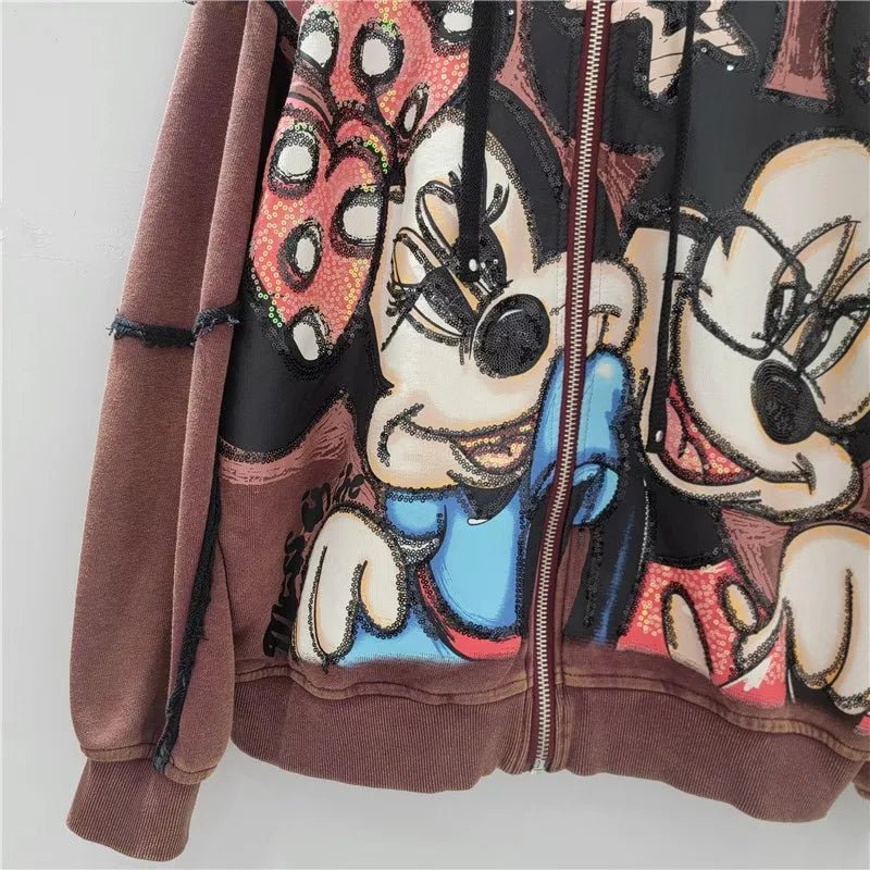 Hooded Jacket + Heavy Embroidery Cartoon Print + Oversized Style - SN Wigs & More