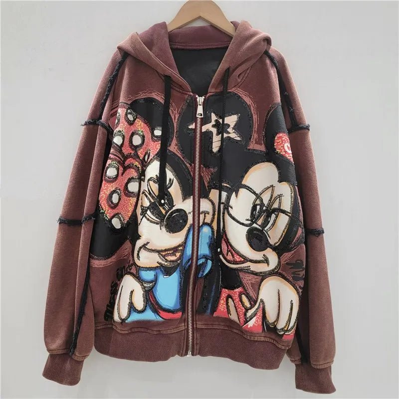 Hooded Jacket + Heavy Embroidery Cartoon Print + Oversized Style - SN Wigs & More