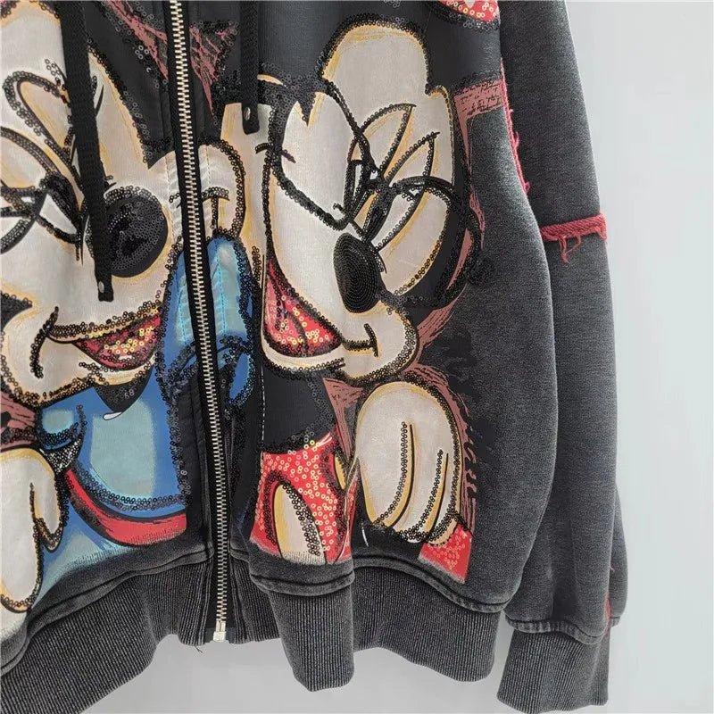 Hooded Jacket + Heavy Embroidery Cartoon Print + Oversized Style - SN Wigs & More