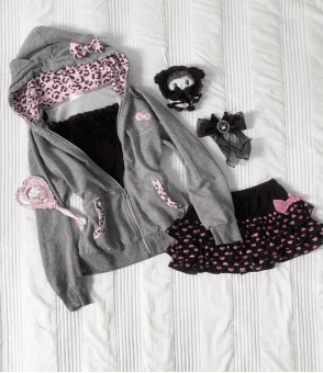 Hooded Sweatshirt With Pink Leopard Print Zipper Bow Accent Gothic Punk Casual Style - SN Wigs & More