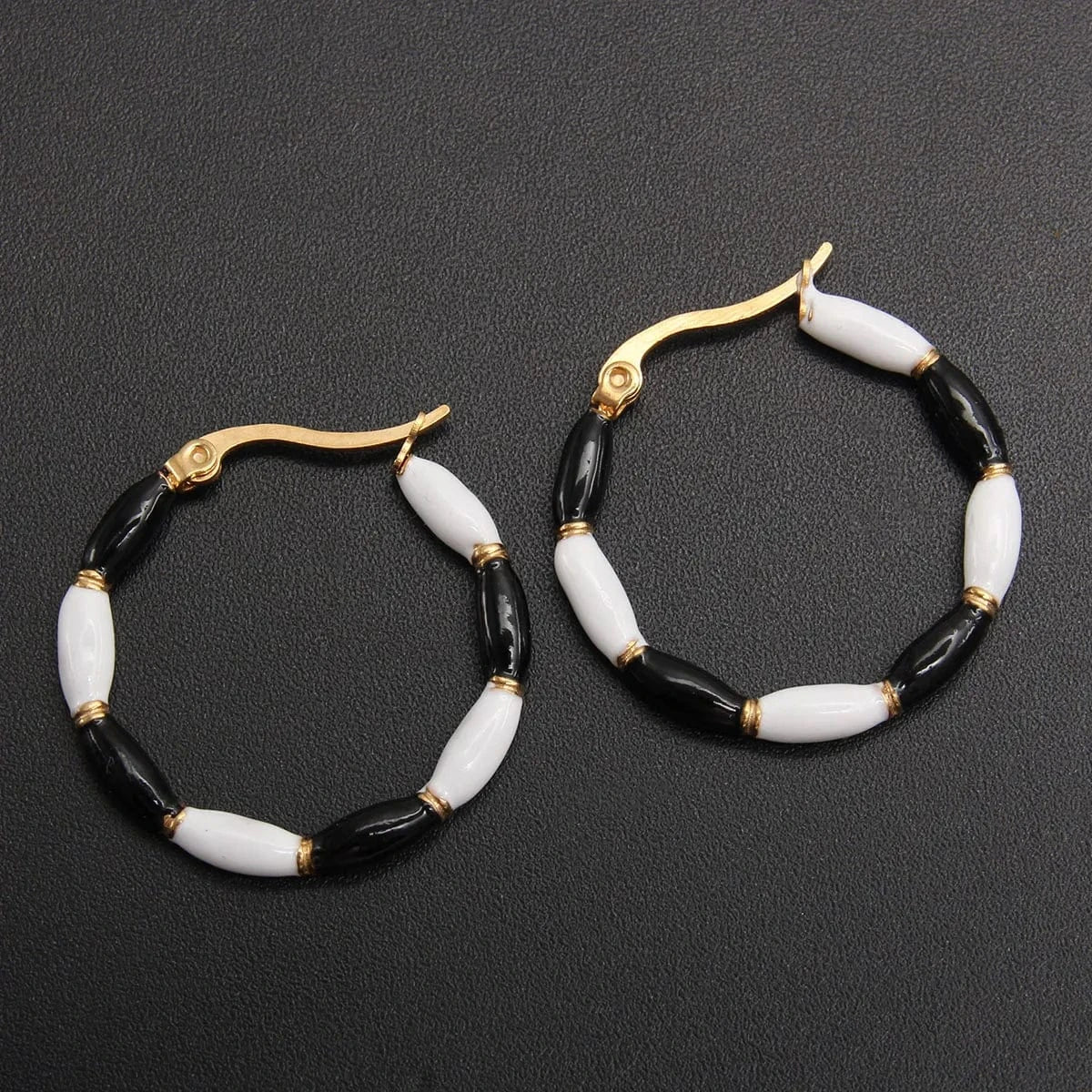 Hoop Earring / 3CM/1.18In / Black White Fashion Contrast Color Round Enamel Hoop Earrings Statement 18K Gold Plated Earrings Stainless Steel Women Luxury Jewelry Gift