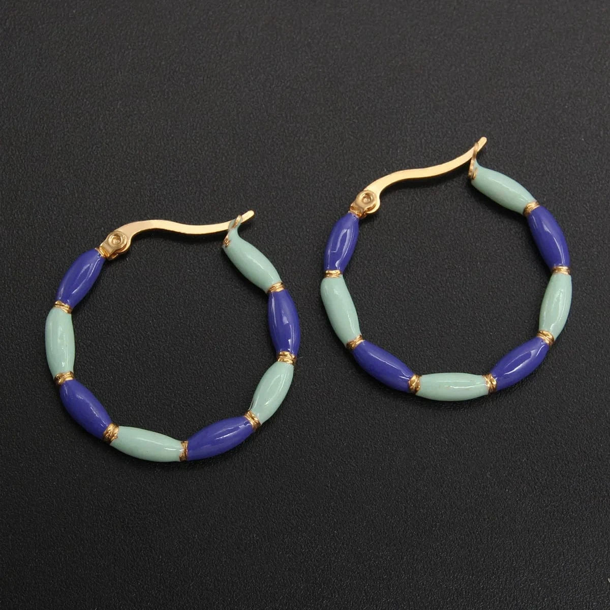 Hoop Earring / 3CM/1.18In / Blue Green Fashion Contrast Color Round Enamel Hoop Earrings Statement 18K Gold Plated Earrings Stainless Steel Women Luxury Jewelry Gift