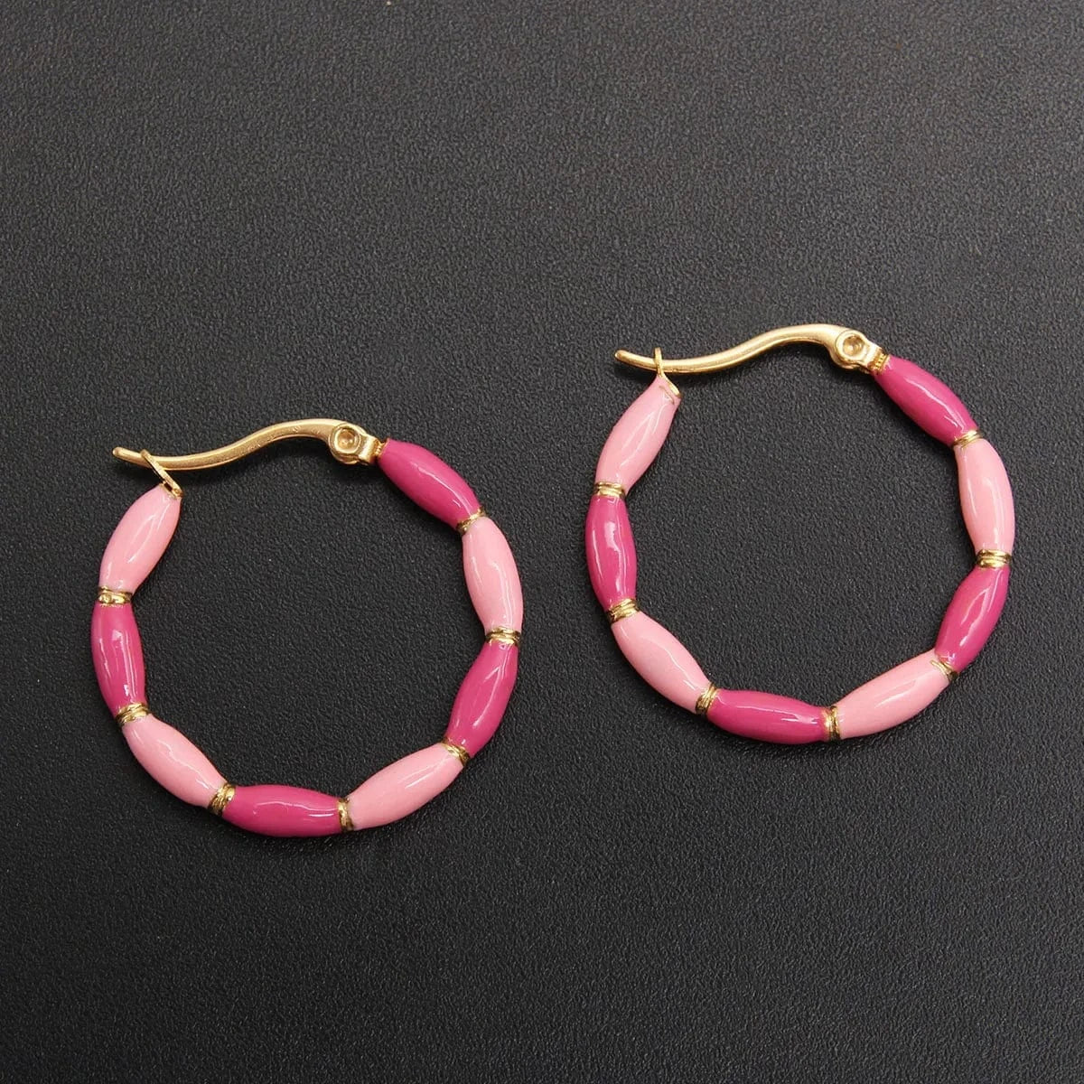 Hoop Earring / 3CM/1.18In / Pink Fashion Contrast Color Round Enamel Hoop Earrings Statement 18K Gold Plated Earrings Stainless Steel Women Luxury Jewelry Gift