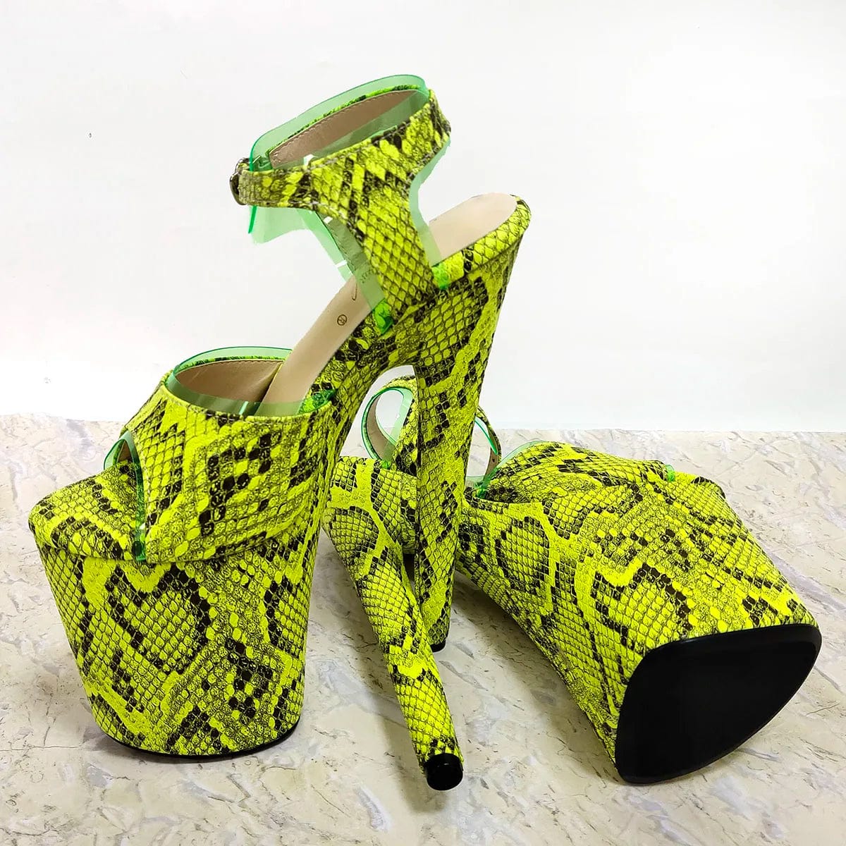 Hot 20cm Yellow Snake Print Thin Heels Peep Toe 8Inch Women's Nightclub Strip Pole Dance Models Catwalk Gothic Sexy Fetish Shoes