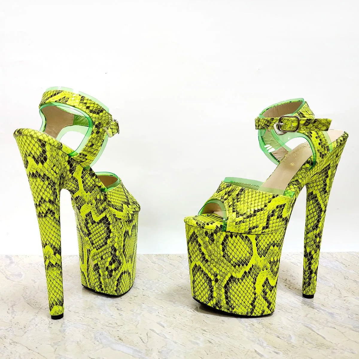 Hot 20cm Yellow Snake Print Thin Heels Peep Toe 8Inch Women's Nightclub Strip Pole Dance Models Catwalk Gothic Sexy Fetish Shoes
