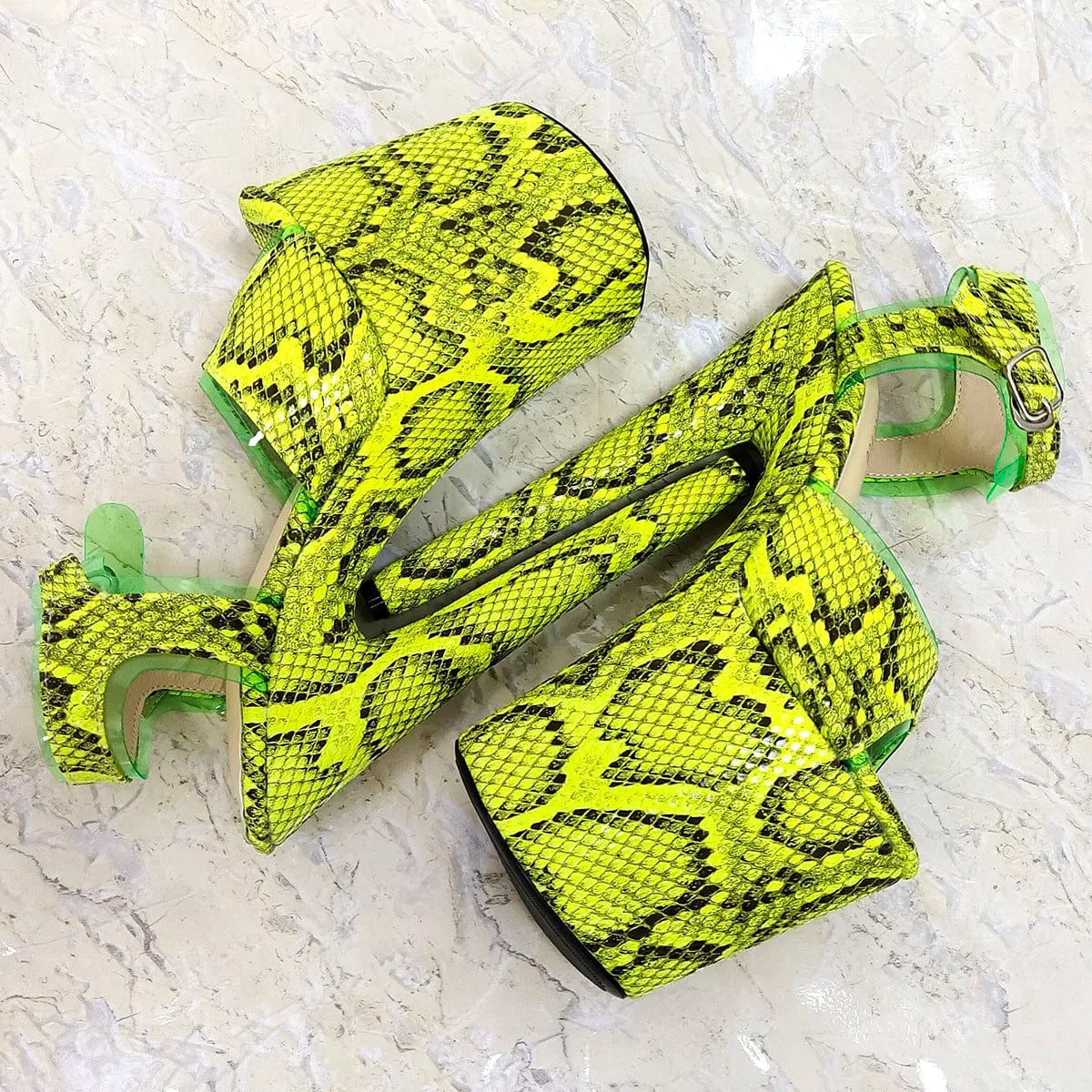 Hot 20cm Yellow Snake Print Thin Heels Peep Toe 8Inch Women's Nightclub Strip Pole Dance Models Catwalk Gothic Sexy Fetish Shoes