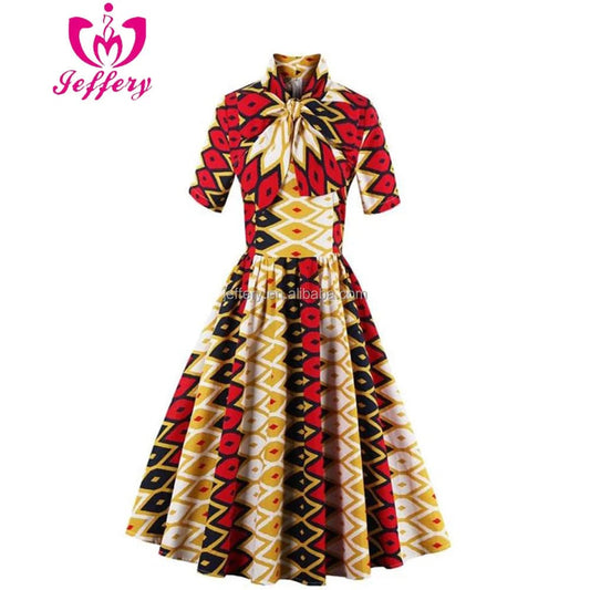Hot autumn and winter women's retro hit color printing dress factory outlet african cocktail party dress