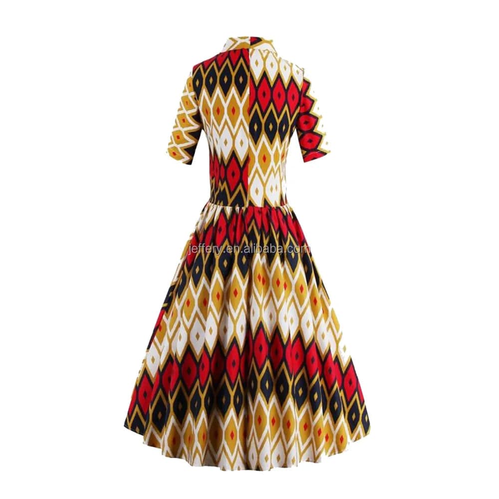 Hot autumn and winter women's retro hit color printing dress factory outlet african cocktail party dress