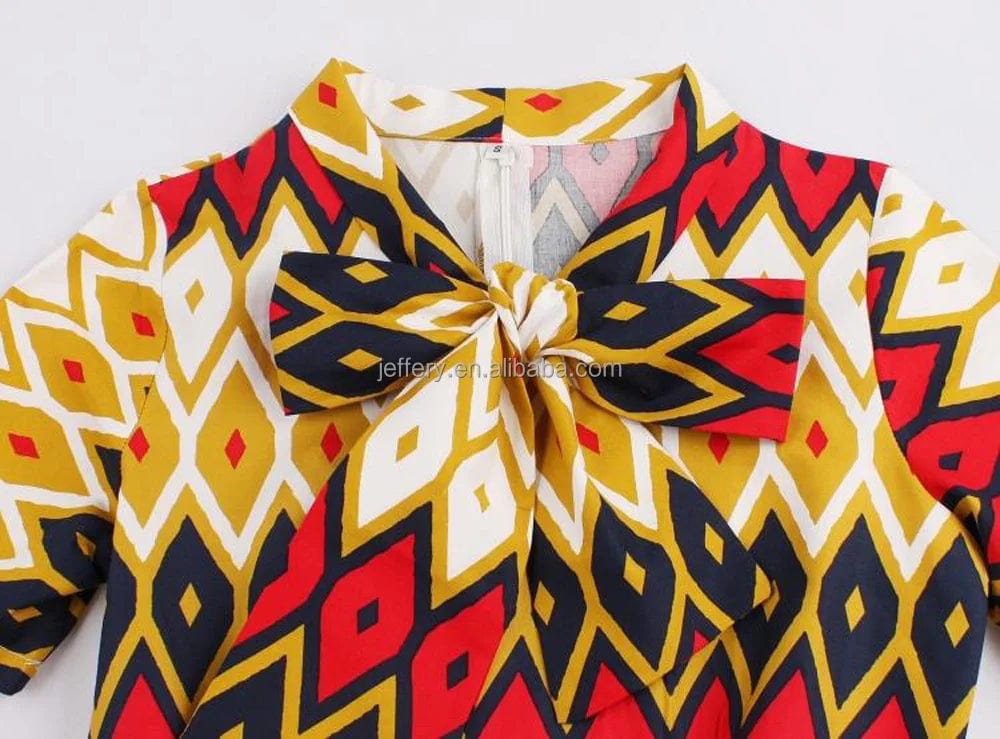 Hot autumn and winter women's retro hit color printing dress factory outlet african cocktail party dress