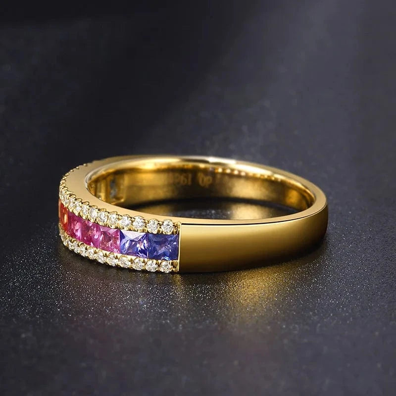 Hot Sale 18k solid gold jewelry Natural Multi Sapphire White Diamond 18K Au750 Gold rings wedding