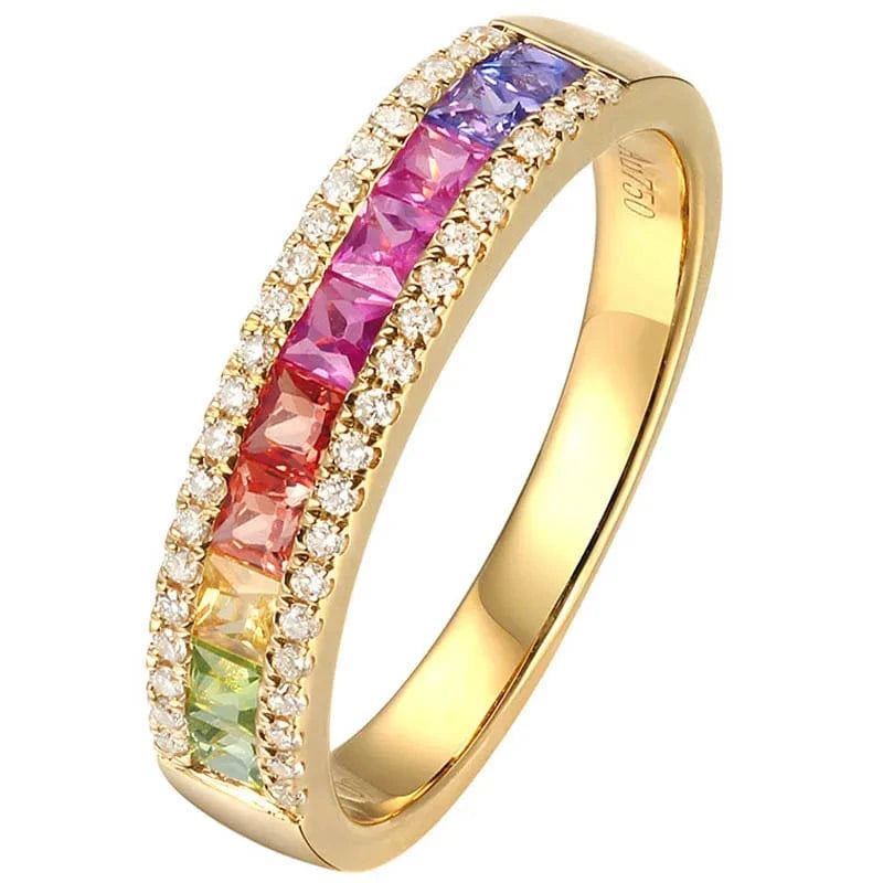 Hot Sale 18k solid gold jewelry Natural Multi Sapphire White Diamond 18K Au750 Gold rings wedding