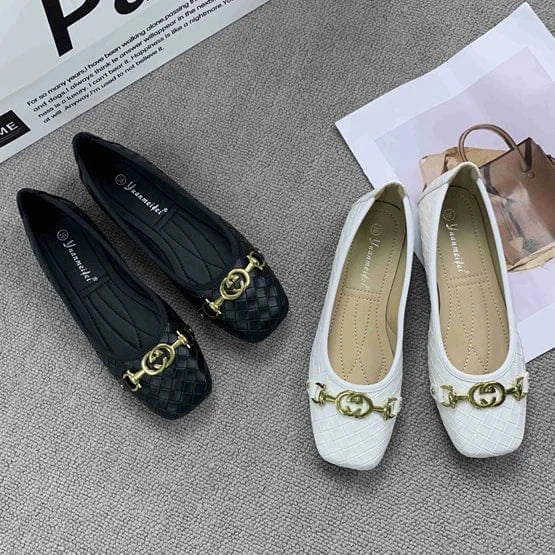 Hot sale 2024 autumn new shallow mouth flat heel casual square head simple solid color women's shoes