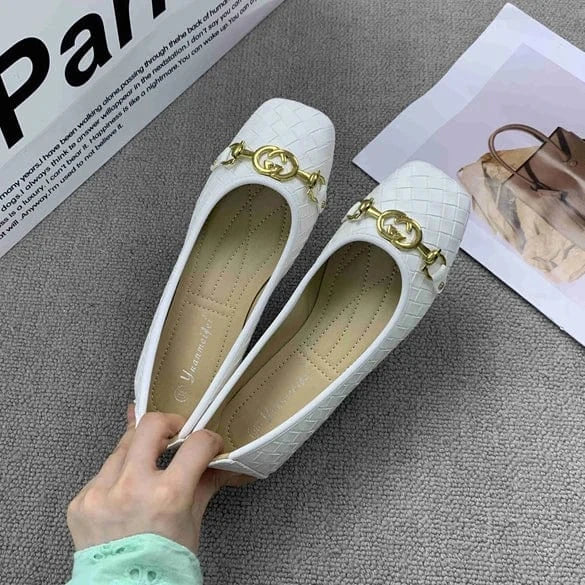Hot sale 2024 autumn new shallow mouth flat heel casual square head simple solid color women's shoes