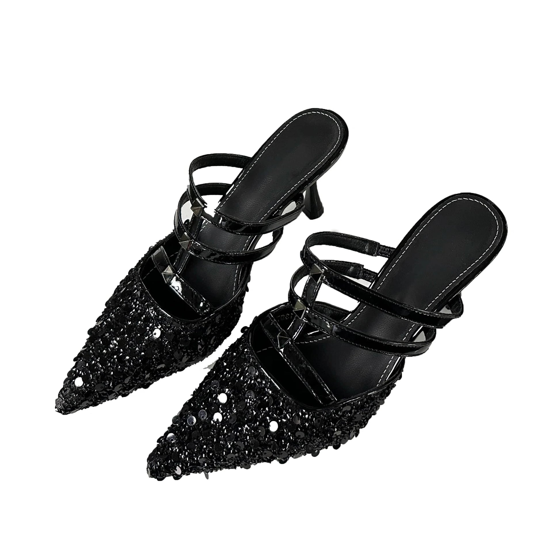 Hot sale 2024 new fashion slippers sequins pointed heel shoes 8.5cm high heels hypermarket