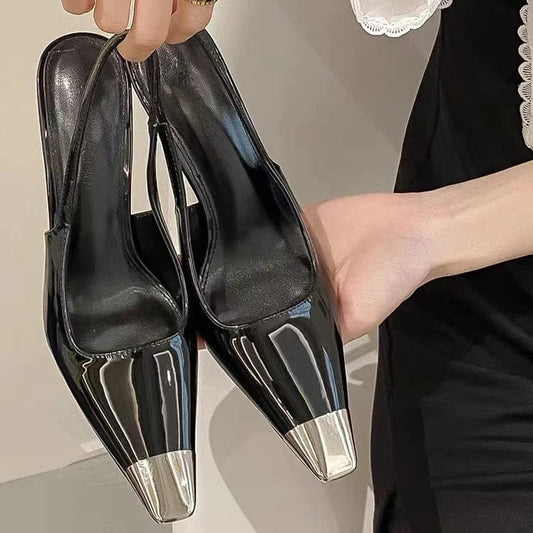 Hot Sale Casual Metal Square Toe, Black Stiletto, Baotou High Heels 2023
