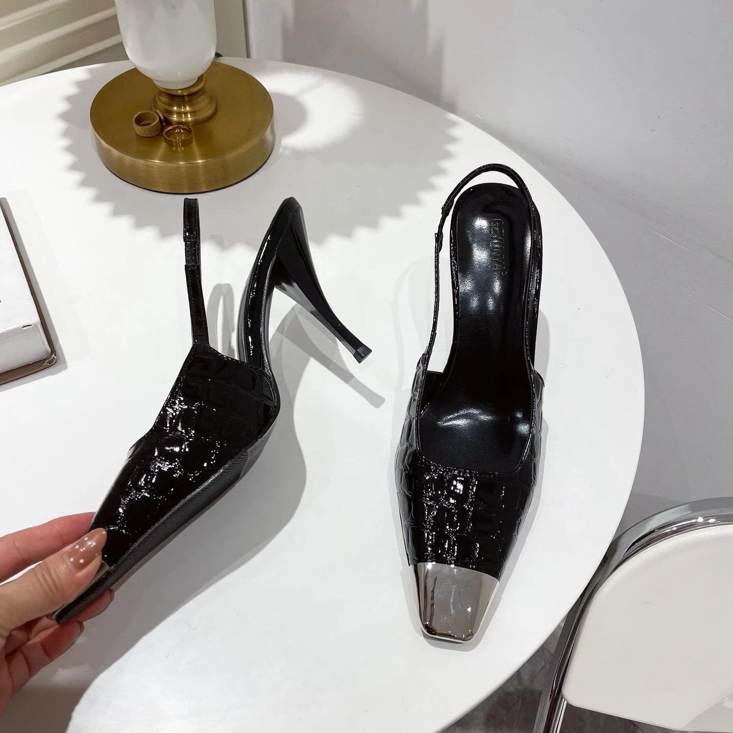 Hot Sale Casual Metal Square Toe, Black Stiletto, Baotou High Heels 2023