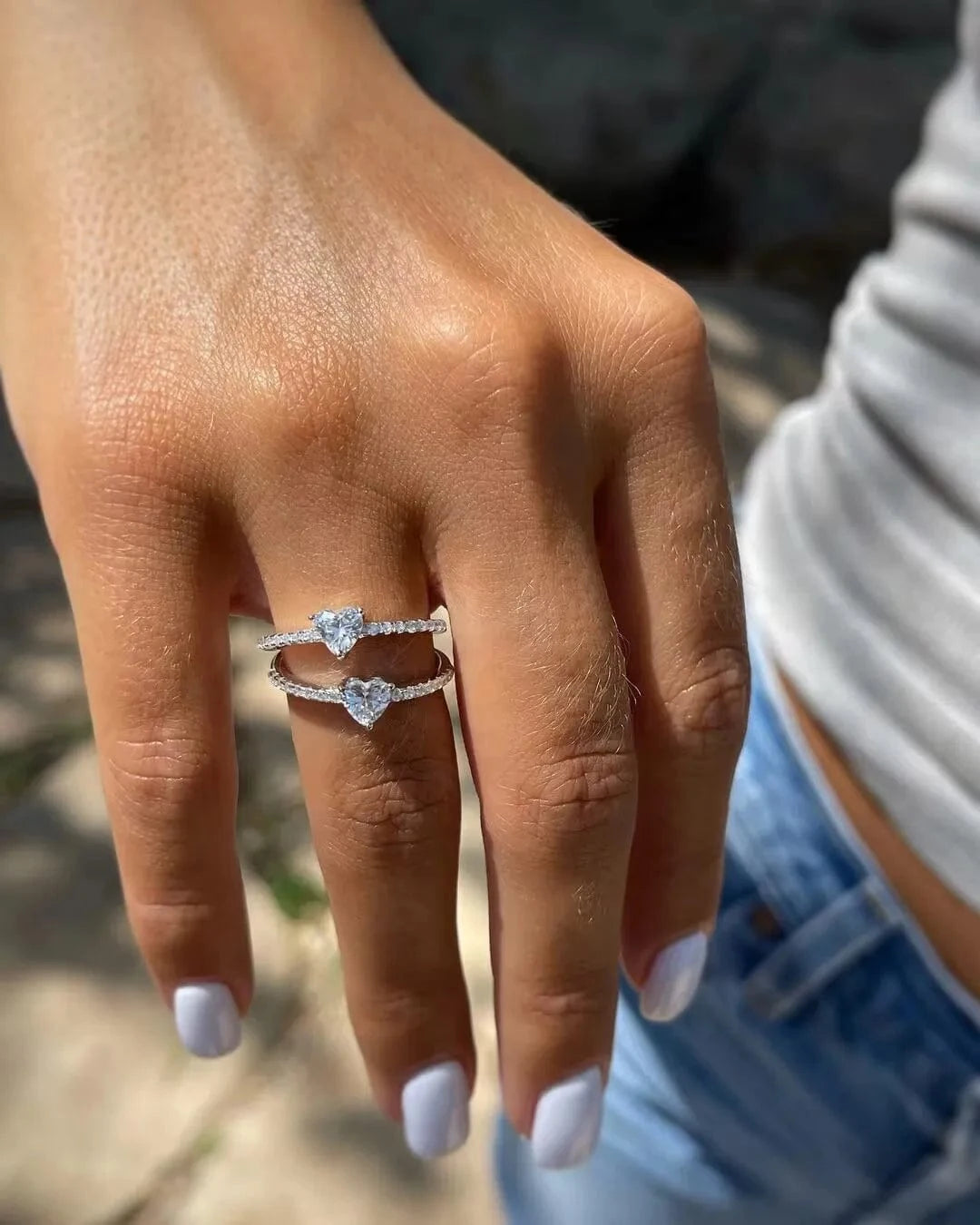 Hot sale Charming Heart Charm Zircon Rings For Women Wedding Vintage Valentine's Day 925 Sterling Silver Jewelry