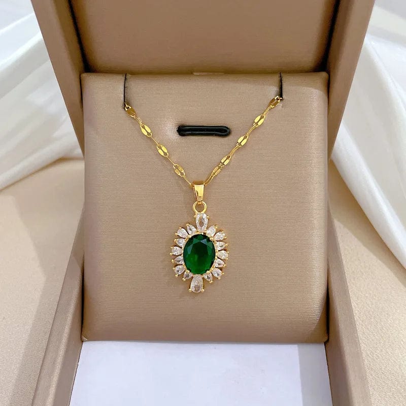 Hot Sale Fashion 18k Gold Plated Stainless Steel18k Gold Cubic Zirconia  Pendant Necklace And Earrings Jewelry Sets For Women