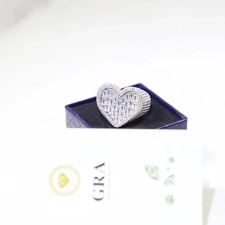 Hot sale heart shape 18K gold plated baguette cut VVS moissanite stones with 925 sterling silver hip hop rings jewelry