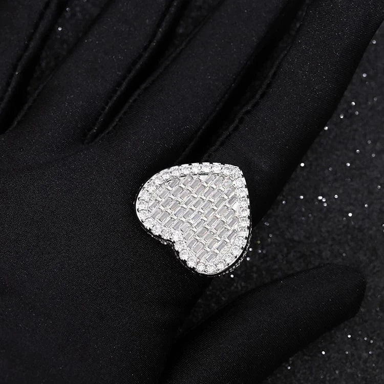 Hot sale heart shape 18K gold plated baguette cut VVS moissanite stones with 925 sterling silver hip hop rings jewelry