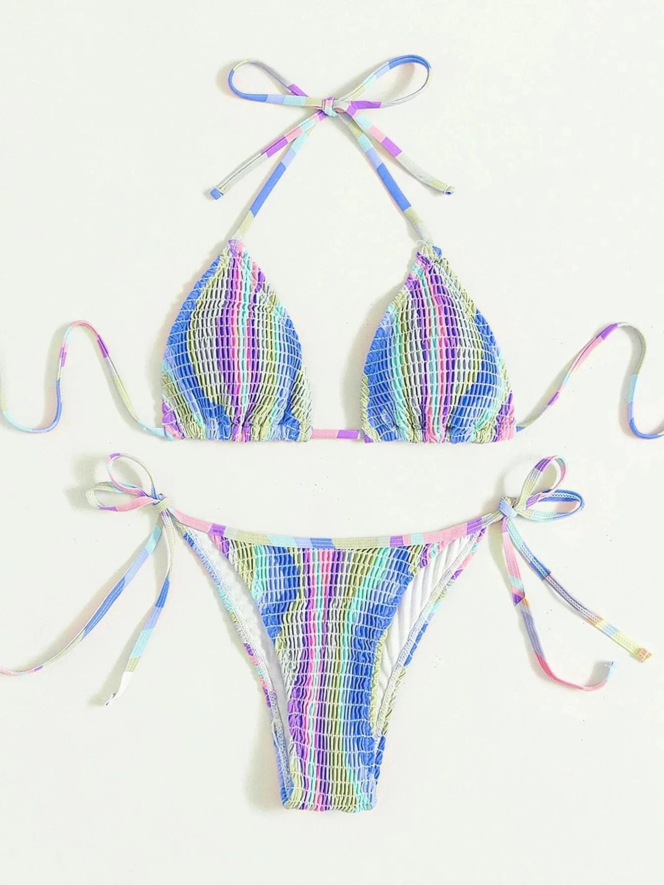 Hot sale high quality three-point beach bikinis wholesale chroma wrinkle bandage swimsuits custom styles swimwear