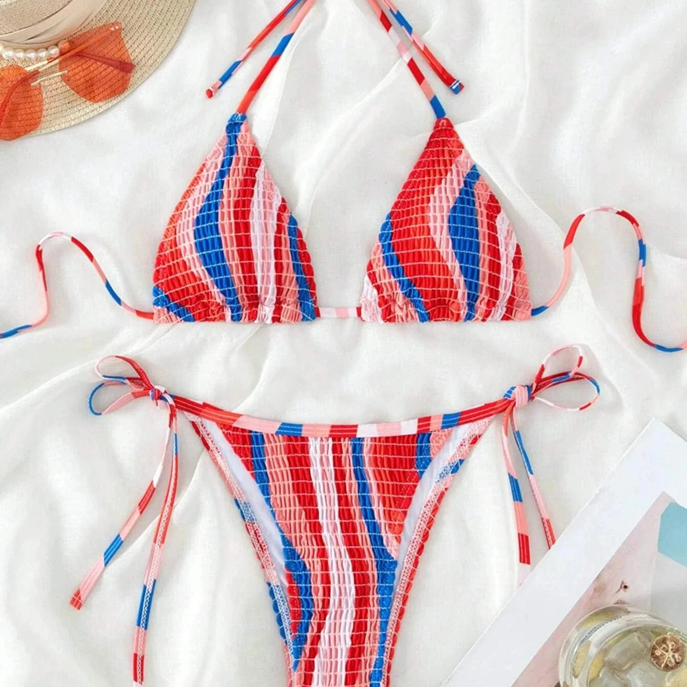 Hot sale high quality three-point beach bikinis wholesale chroma wrinkle bandage swimsuits custom styles swimwear