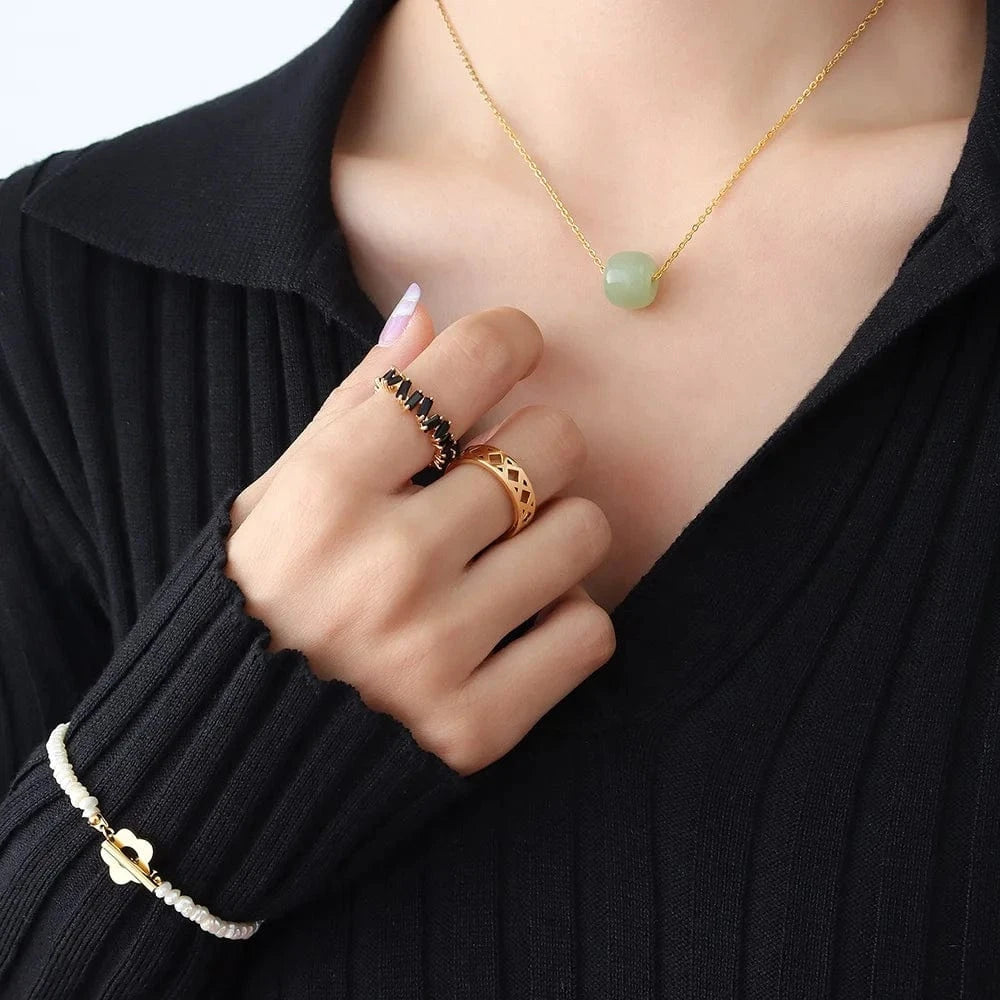 Hot Sale Jade Point Pendant Necklaces And Bracelets Stainless Steel Jewelry Set